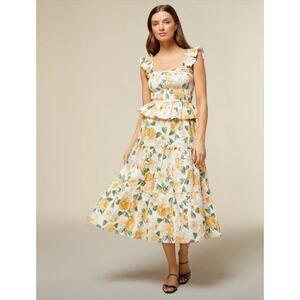 Rachel Parcell Smocked Flutter Floral Midi Dress Large Romantic Cottage Coquette